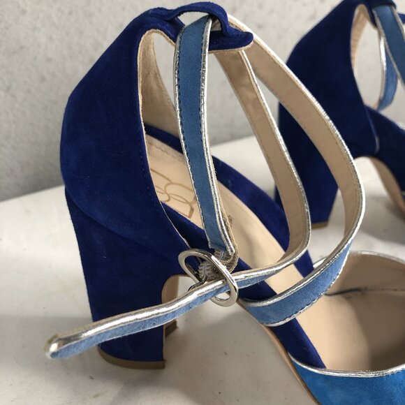 Mavette Shoes Womens 7.5 Blue Suede Nala D'orsay Pump Round Toe  Silver Piping - Picture 12 of 16